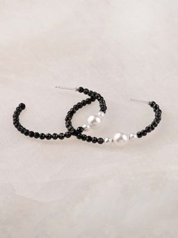 Ornate Jewels - 925 Silver Shell Pearl And Black Spinel Ying Yang Hoops Earring For Women And Girls