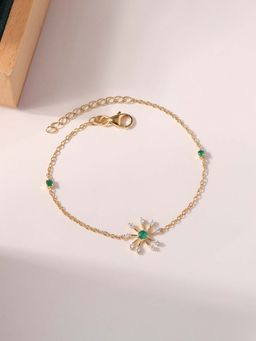 Ornate Jewels - 925 Silver 18K Gold Plated Natural Green Emerald Flower Bracelet for Women & Girls
