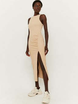 TALLY WEiJL - Knit Front Slit Beige Dress