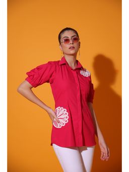 GAURI DESIGNER APPARELS - Womens Fuchsia Scallop Shirt