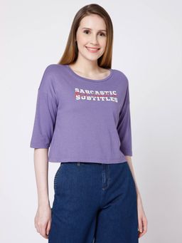 VERO MODA - Women Typography Lavender T-Shirt