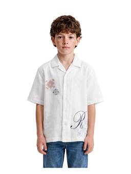 RARE ONES - White Embroidered Half Sleeve Shirt