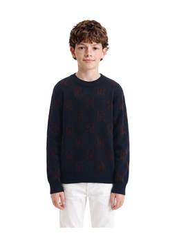 RARE ONES - Monogram Print Crew Neck Sweater - Navy Blue