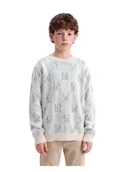 RARE ONES - Monogram Print Crew Neck Sweater - Light Blue
