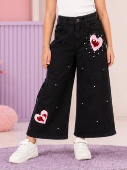 KiddoPanti - Girls Denim Baggy Fit Wide Leg Jeans