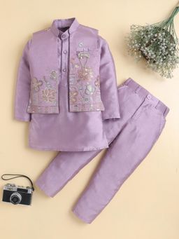 BT DEZINES - Boys Mauve Cotton Silk Floral Kurta With Trouser & Jacket