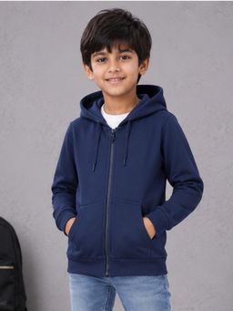 KiddoPanti - Boys And Girls Full Sleeves Solid Zip Front Open Hoodie - Teal