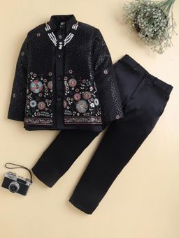 BT DEZINES - Boys Black Satin Sherwani With Trouser, Jacket & Necklace