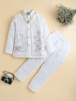 BT DEZINES - Boys Off White Sherwani With Trouser, Jacket & Necklace