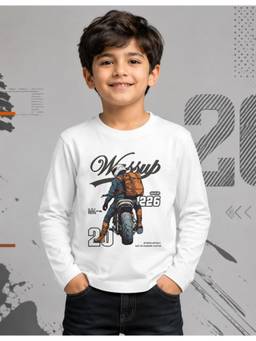Nusyl - Boy White Motorcycle Printed Full Sleeves T-Shirt