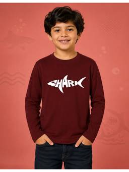 Nusyl - Boy Wine Shark Printed Full Sleeves T-Shirt