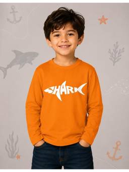 Nusyl - Boy Orange Shark Printed Full Sleeves T-Shirt