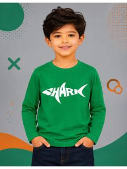 Nusyl - Boy Green Shark Printed Full Sleeves T-Shirt