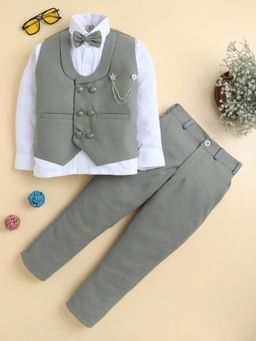 BT DEZINES - Boys Sage Green Shirt With Trouser, Jacket & Bowtie