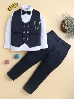 BT DEZINES - Boys Navy Blue Shirt With Trouser, Jacket & Bowtie