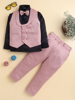 BT DEZINES - Boys Peach Shirt With Trouser, Jacket & Bowtie