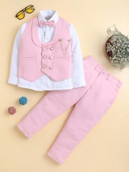 BT DEZINES - Boys Baby Pink Shirt With Trouser, Jacket & Bowtie