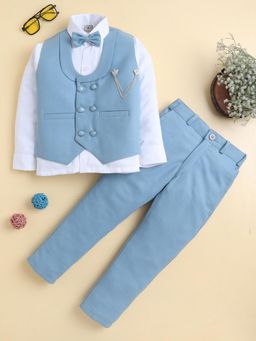 BT DEZINES - Boys Sky Blue Shirt With Trouser, Jacket & Bowtie