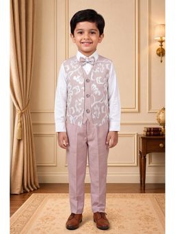 BT DEZINES - Boys Light Pink Cotton Blend Shirt With Trouser, Jacket & Bowtie