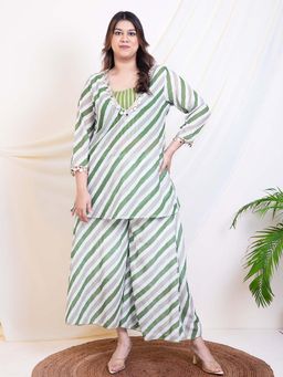 Deebaco - Green Stripe Printed Women Plus Size Co-Ord Set