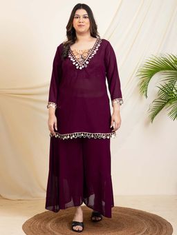 Deebaco - Wine Plus Size Women Co-Ord Set