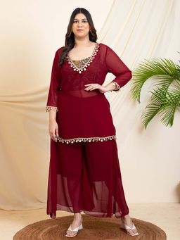 Deebaco - Maroon Plus Size Indo Western Women's Set