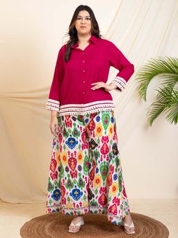 Deebaco - Multi-Color Shirt With Printed Palazzo Plus Size Women's Co-Ord Set