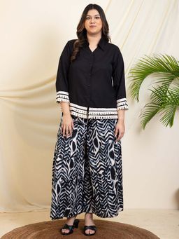 Deebaco - Black Shirt With Printed Palazzo Plus Size Women's Co-Ord Set