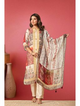 Nehamta - Women's Beige Cotton Kurta, Pant and Dupatta