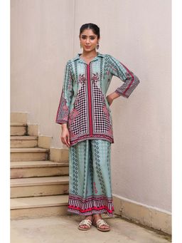 Nehamta - Women's Blue Rayon Short Kurta With Palazzo Co-Ord Set