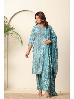 Nehamta - Women's Teal Blue Cotton rayon Kurta, Pant and Dupatta