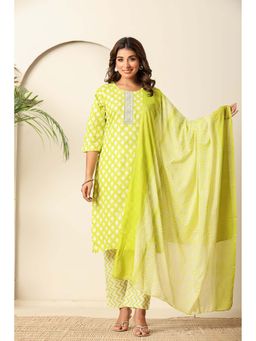 Nehamta - Women's Lime Green Cotton rayon Kurta, Pant and Dupatta