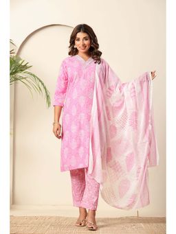 Nehamta - Women's Pink Cotton rayon Kurta, Pant and Dupatta