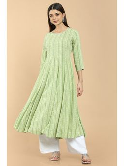 Soch - Sap Green Rayon Printed Flared Kurta