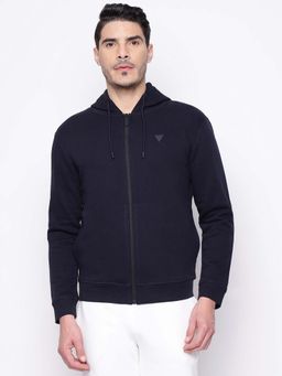 Guess - Navy Blue Solid Hooded Sweatshirt