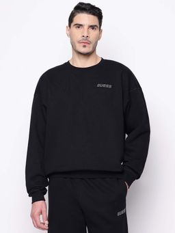 Guess - Black Solid Crew Neck Sweatshirt