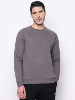 Guess - Grey Solid Crew Neck Sweatshirt