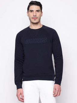 Guess - Navy Blue Solid Crew Neck Sweatshirt