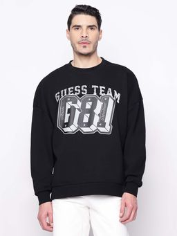 Guess - Black Printed Crew Neck Sweatshirt