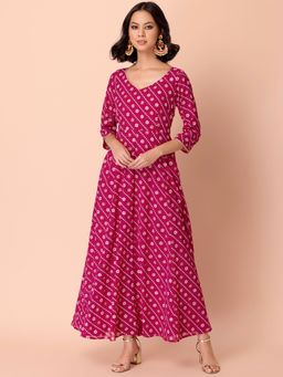 Indya - Hot Pink Bandhani Print Anarkali Kurta