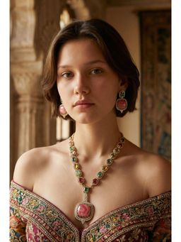 AMAARA JEWELS - Mireya Multigem Red Necklace with Earrings