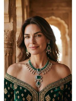 AMAARA JEWELS - Heritage Glow Green Necklace with Earrings