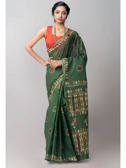 Unnati Silks - Green Pure Batik Kota Cotton Saree with Unstitched Blouse