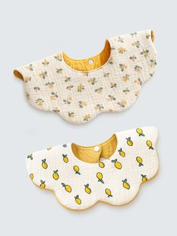 Little Surprise Box - Off White Printed 2 Bibs (Pack of 2)-6-12 Months