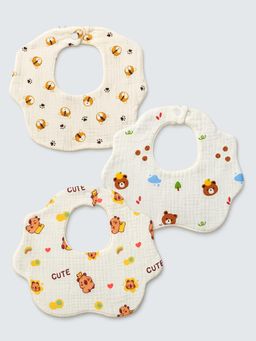 Little Surprise Box - Off White Printed 3 Bibs (Pack of 3)-6-12 Months