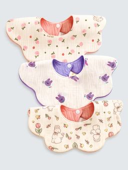 Little Surprise Box - Off White Printed 3 Bibs (Pack of 3)-6-12 Months