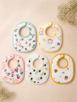 Little Surprise Box - Cream Printed 5 Bibs (Pack of 5)-6-12 Months