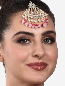 Zaveri Pearls - Dark & Light Pink Cluster Drops Ethnic Kundan Maangtikka-ZPFK13791