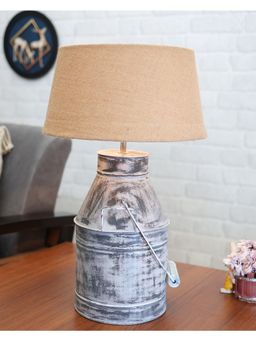 Homesake - Whitewash Milk Can Table Lamp Jute shade