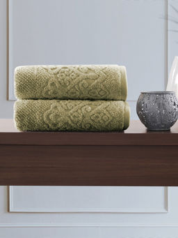 Maspar - Colorart Windsor 550 GSM Cotton Self Jacquard Silk Green 2Pc Hand Towel Set
